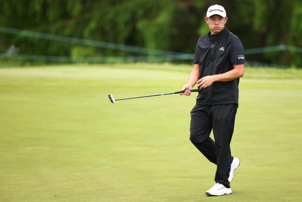 Collin Morikawa in action during the first round of the RBC Canadian Open at TPC Toronto at Osprey Valley