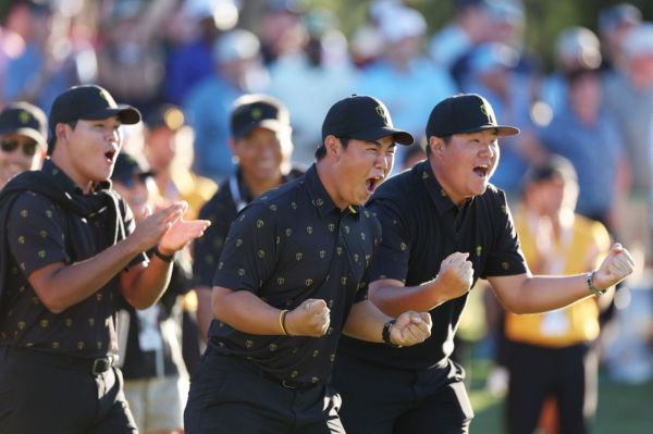 Kim Siwoo, Kim Juhyung, and Im Sungjae (from left) participating in this year's Presidents Cup are key players of the International Team. Photo by AFP Yonhap News