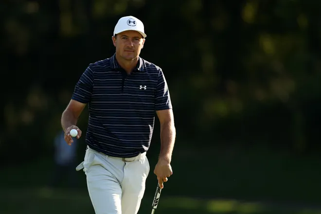 Jordan Spieth of the United States celebrates after sinking his putt for birdie to finish play on the 18th green during the second round of the Baycurrent Classic 2026 at Yokohama Country Club on October 09, 2026 in Yokohama, Kanagawa, Japan.