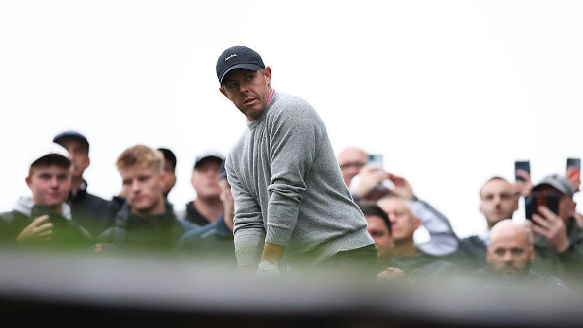 Rory McIlroy of Northern Ireland prepares to tee off on the ninth hole on day one of the BMW PGA Championship at Wentworth Golf Club on September 17, 2026 in Virginia Water, England. (Photo by Richard Heathcote/Getty Images)