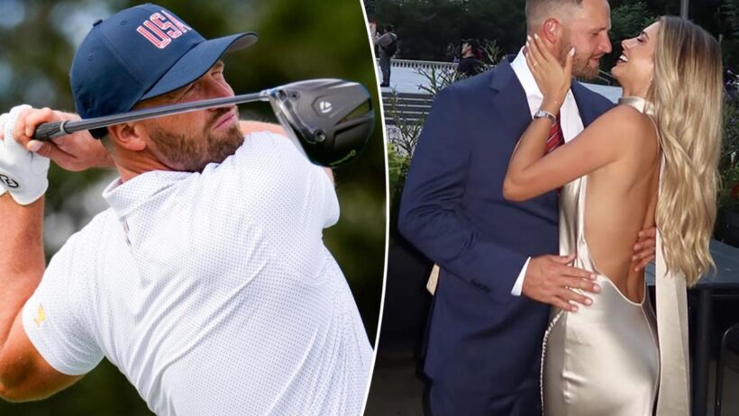 Wyndham Clark, girlfriend Emily Tanner stun in photos with Presidents Cup trophy