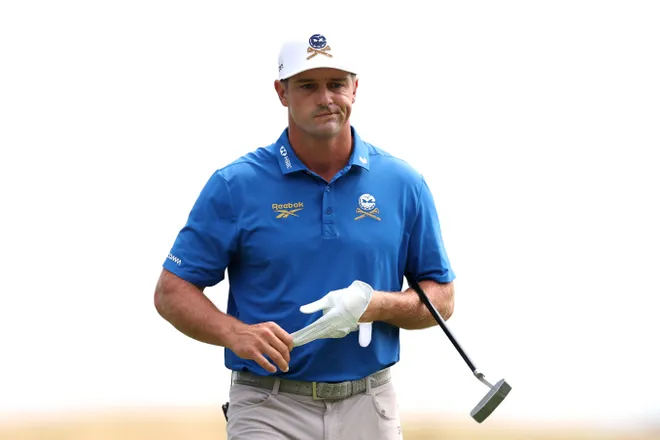 Bryson DeChambeau of Crushers GC in action during day one of LIV Golf United Kingdom Presented by JCB at JCB Golf & Country Club on July 23, 2026 in Uttoxeter, England.