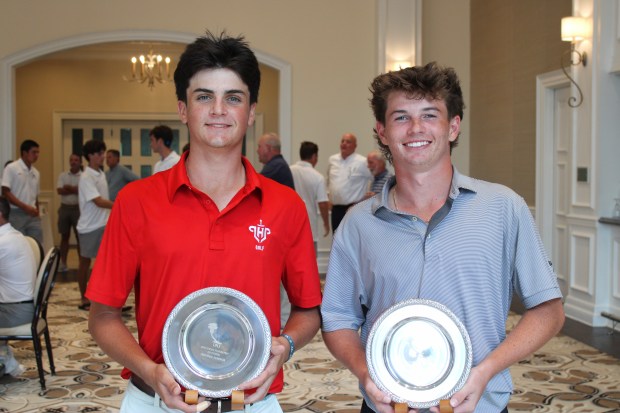 Lake Highland Prep's Jeronimo Esteve (left) shot 6-under-par 64 as the individual champion and Bishop Moore's Noah Manly (right) was second, one shot behind, in the Central Florida Prep Invitational at The Country Club of Orlando. (The Country Club of Orlando courtesy photo)