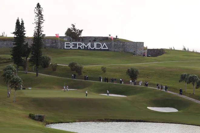 The 17th green and the 15th fairway at Port Royal Golf Course in Southampton, Bermuda, host of the Butterfield Bermuda Championship.