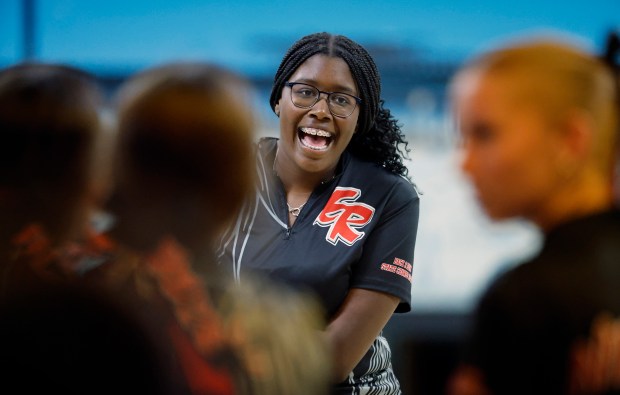 East River junior Larielle Tharps, smiles during a team match against Winter Park, at Boardwalk Bowl & Entertainment, on Monday, Oct. 6, 2025. (Ricardo Ramirez Buxeda/Orlando Sentinel)