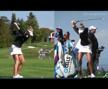 Nelly Korda Golf Swing Mid-Iron (down-the-line & face-on), Evian Championship, Sept 2018.