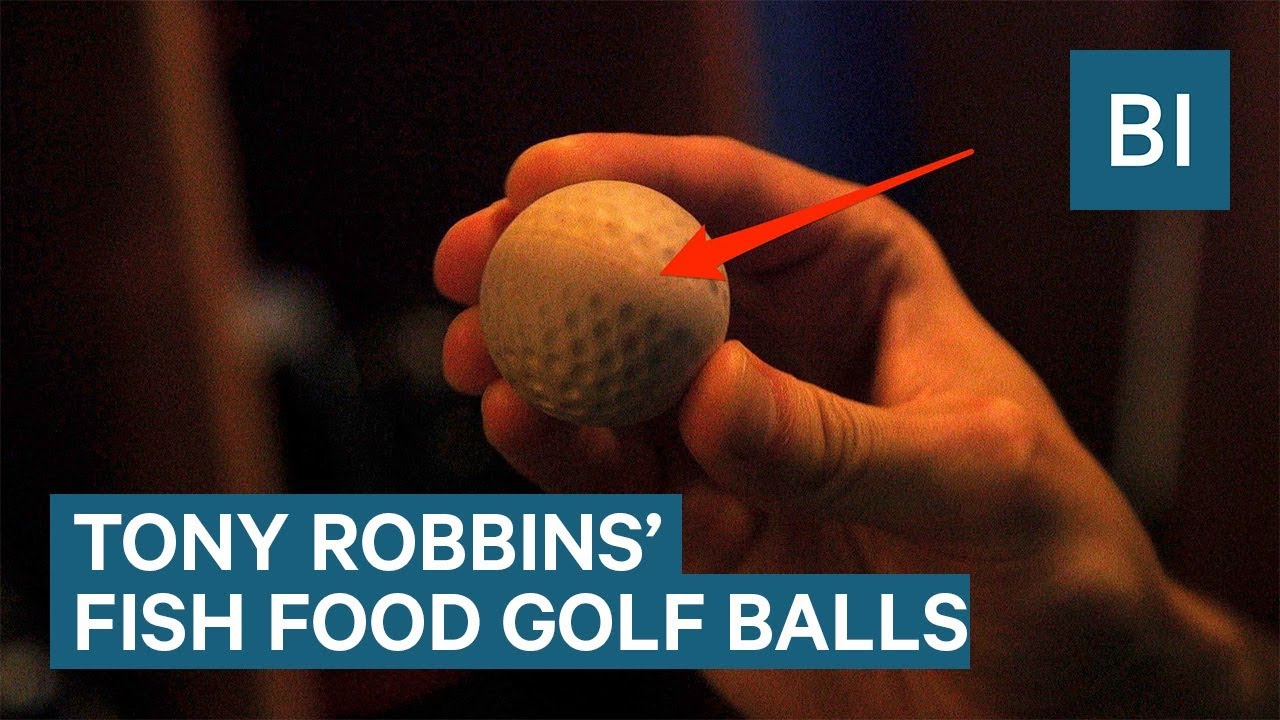 Tony Robbins hits fish food golf balls that dissolve into