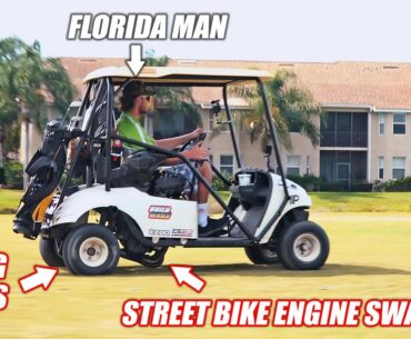 We Took Our CBR1000rr DRAG RACE Golf Cart Golfing... (Kicked Out on Last Hole)