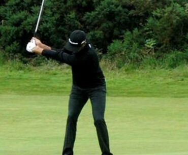 Dustin Johnson golf swing - short iron (face-on view), July 2016.