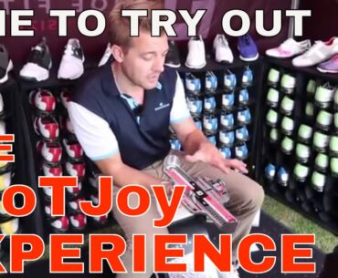 BIG OGGIE TRIES OUT THE FOOTJOY GOLF SHOE FITTING SERVICE. Get the right shoes for your golf game.