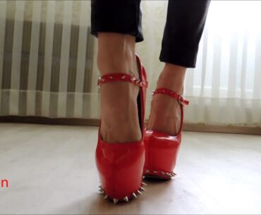My shoes collection : Red spiked high heels shoes