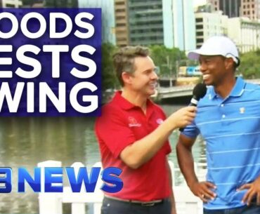 Golfer Tiger Woods tests out swing in Melbourne | Nine News Australia