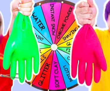 Mystery Wheel Of Slime GIANT GLOVES Challenge! GF vs BF