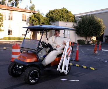 Matt Damon Sumo Suits Up for a Golf Cart Obstacle Course