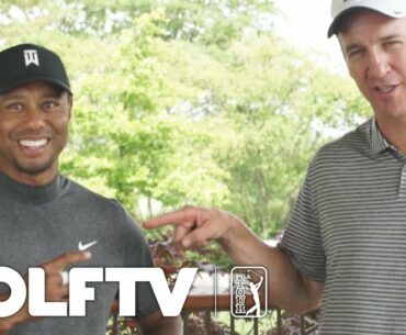 Tiger Woods in pro-am with Peyton Manning at the Memorial