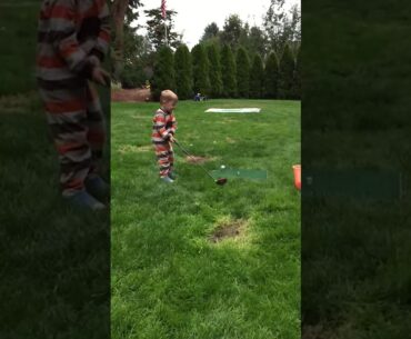 3 Year Old hits golf ball better than Tiger Woods, using the “Big Dog”