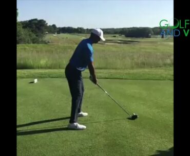 TIGER WOODS SLOW MOTION DOWN THE LINE GOLF SWING AT THE US OPEN