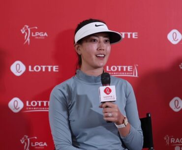 Golfer Michelle Wie reacts to Tiger Woods' win at the Masters