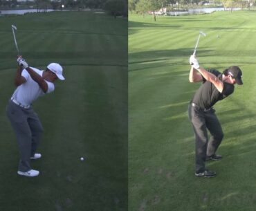 GOLF SWING 2013 - TIGER WOODS LOW LIGHT vs RORY MCILROY - SYNCED ELEVATED DTL & SLOW MOTION - HD
