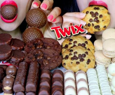 ASMR MILK + WHITE CHOCOLATE (TWIX, MARSHMALLOW CAKE, KINDER BUENO, MACARONS, KITKAT, MILKA COOKIES먹방