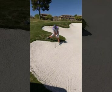 Awkward golf stance, beautiful shot