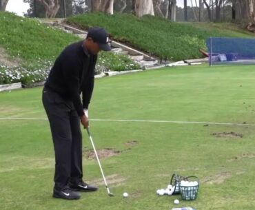 Tiger Woods flushing 56 shots on the Torrey Pines range  in 26 seconds.