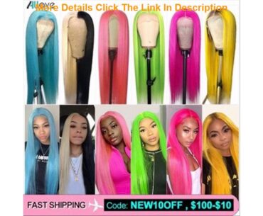 Best Allove Pink Human Hair Wig Colored Straight Lace Front Human Hair Wigs Red Blue 99J Ombre Huma