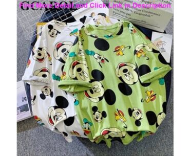 Deal GCAROL New Spring Summer Cartoon Graphic T-shirt Oversize harajuku Graffiti Long Tees Multi-de