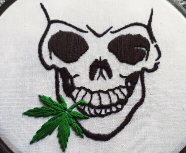 Cool Skull 💀 With Cannabis Leaf Embroidery  || Embroidery For Beginners || Modern Embroidery