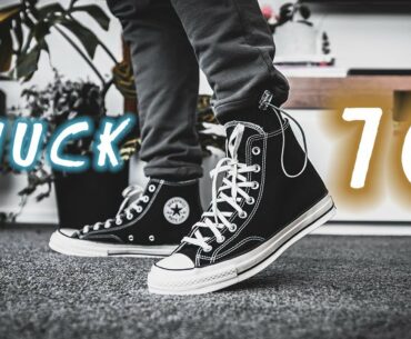Converse Chuck 70 Hi (Black/Egret) On-Feet with Different Pants