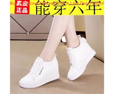 Deal women gnuine Leather Hidden Wedge Female running Shoes sneakers
