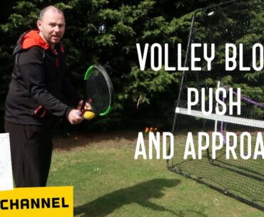 Tennis block volley  push volley  and approaching  the net in the garden