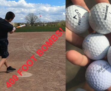 HITTING GOLF BALLS WITH A BASEBALL BAT! 400 FOOT BOMBS!