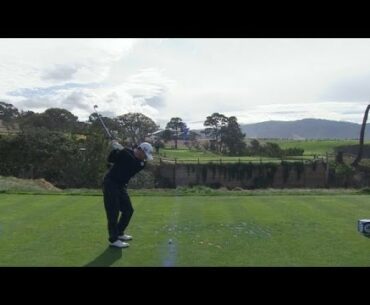 Graeme McDowell sticks his tee shot at AT&T Pebble Beach