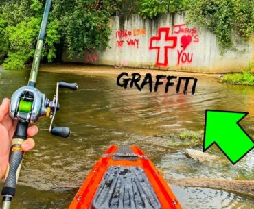 Searching for BIG BASS in HIDDEN Graffiti Pond (Topwater Frenzy!!)