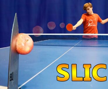 Slice an Apple by Hitting it at a Knife