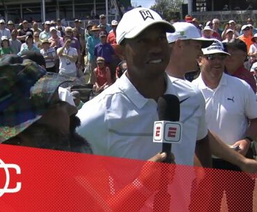 Michael Collins catches up with Tiger Woods at Caddie 17th Hole Competition | SportsCenter | ESPN