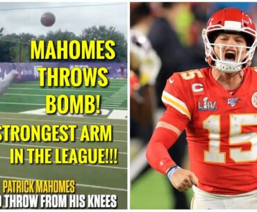 PATRICK MAHOMES AMAZING ARM THROWS BOMB FROM HIS KNEES!