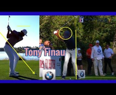 Tony Finau Golf Swing Iron face on & Down Line SUPER Slow Motion 2019