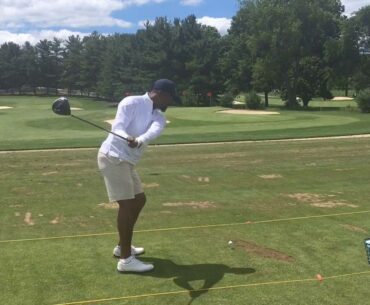 Cavaliers Guard J.R. Smith - Wearing A Shirt! - Shows Off His Golf Skills For Dustin Johnson