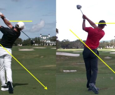 2020 Tiger Woods vs Rory Mcilroy FO & DTL Driver Swing Sequence Super Slow Motion