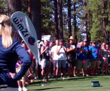 Stephen Curry tees off at 7th hole,  2017 Lake Tahoe American Century golf event