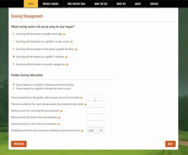 Create a Fantasy Golf League - Step 5 Scoring Rules