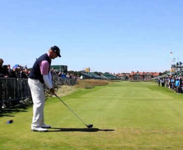 Steve Stricker tees off - 18th tee Royal Lytham & St Anne's