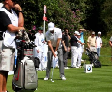 Charl Schwartzel tees off the 7th at Wentworth