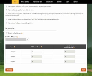 Create a Fantasy Golf League - Step 2 Team Selection Rules
