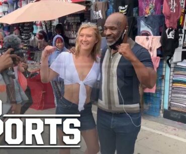 Mike Tyson Takes Selfies with Crowd on Venice Beach