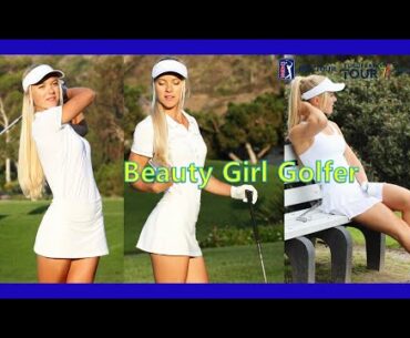 Beautiful Blonde Girl Practicing GOLF Swing, Beautiful Women Golfers