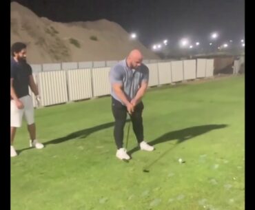 350 lbs. Bodybuilder tries golf. Big Ramy showing his skills.