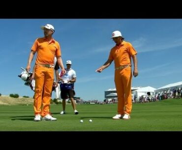 Wearing matching outfits, Blixt and Fowler's tee shots hit each other